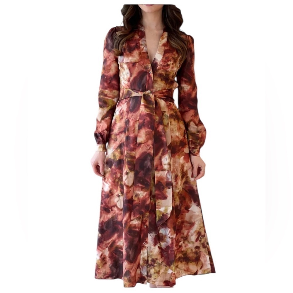 Marie Oliver Lillian Midi Shirt Dress in Vineyard Print Size 2